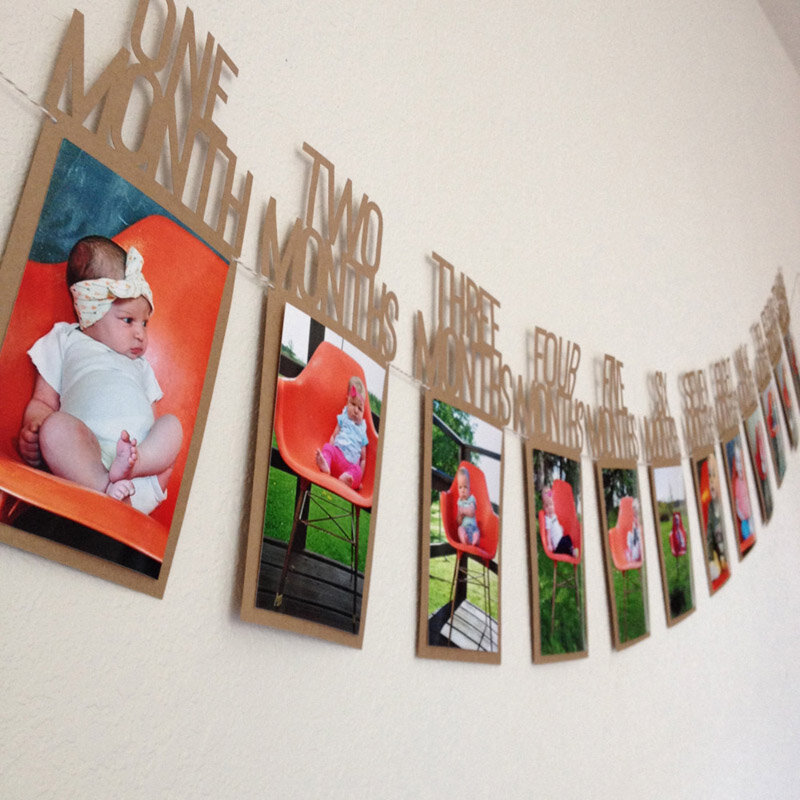 Marco de fotos de feliz cumpleaños, cartel para decoración de primera fiesta familiar para niños, niño y niña, primer año, 12 meses