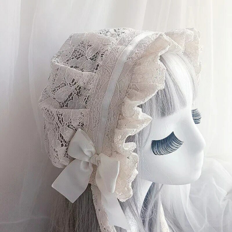 Sombrero de encaje ajustable Retro para mujer, gorro suave de estilo victoriano, sombrero de mucama, accesorios de disfraz de Lolita