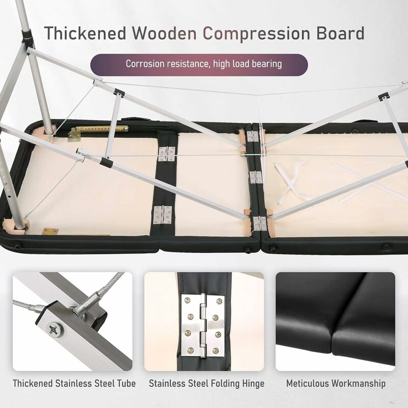 Profesjonalny stół do masażu Careboda składany o szerokości 28.7 ", regulowany na wysokość aluminiowy łóżko do masażu 3-krotnie z zagłówkiem, podłokietnikami a