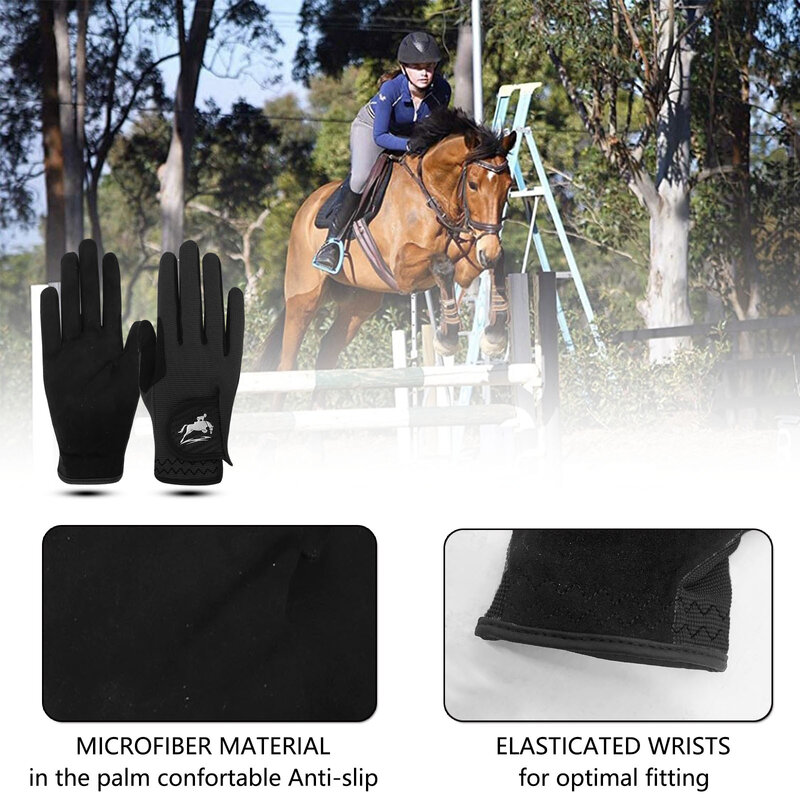Guantes de caballos ecuestres para mujer, guantes antideslizantes para montar en bicicleta, equipo deportivo de dedo completo para exteriores, color negro y morado, envío directo