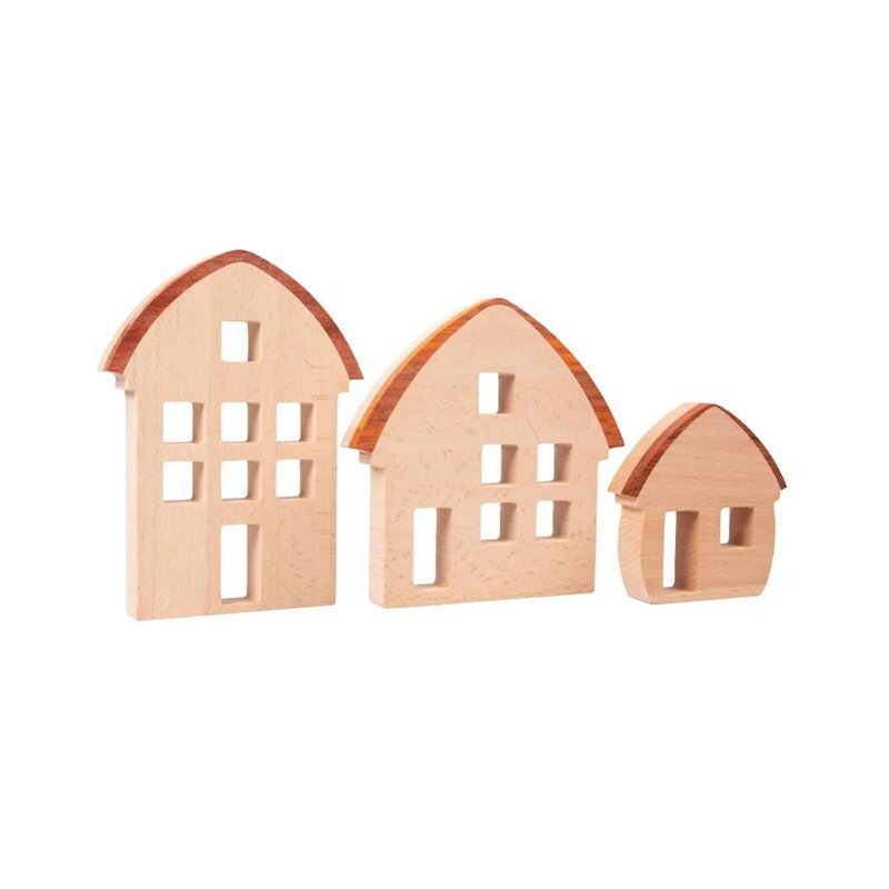 3Pcs Wood House Building Blocks Set Wooden Birthday Gift Centerpiece for Ages 4 to 8 Kids Preschool Party Favors Living Room