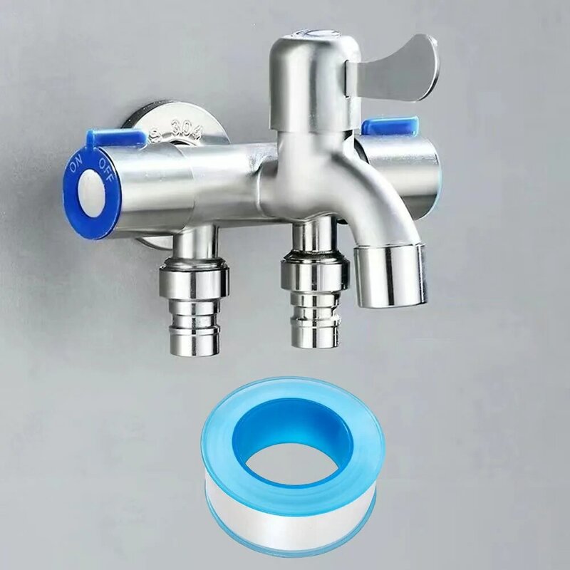 Bathroom Faucet Double Handle Dual Control Stainless Steel Cold Water Faucets Washing Machine Faucet Triangle Valves