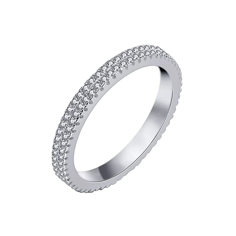 Nowe modele 2.5mm dwurzędowe diamentowe 925 srebrne pełne diamentowy pierścionek damskie uniwersalne pierścionek w rzędzie małe i wszechstronne mody