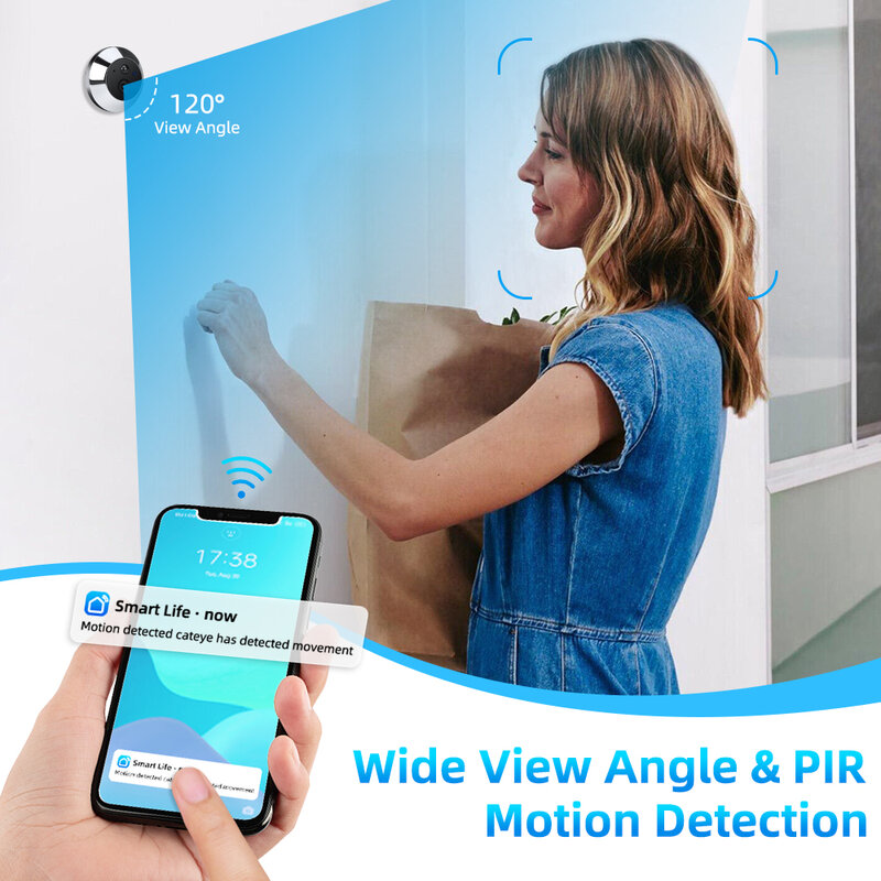 Elecpow-mirilla con cámara para el hogar inteligente, Visor de puerta Digital con visión nocturna PIR, detección de movimiento, WiFi, 1080P, 4,3 pulgadas, Tuya