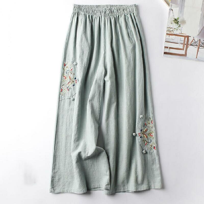 Kobiety spodnie na lato szerokie nogawki głębokie krocze luźne spodnie w stylu Vintage dopasowane do topu z elastyczną talią letnie dziewiąte spodnie damskie ubrania