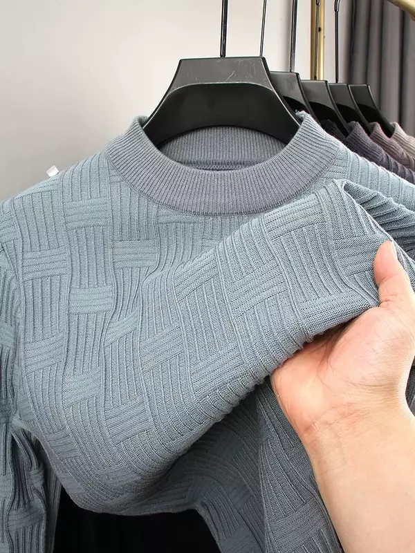 Wysokiej klasy kwadratowa żakardowa sweter z okrągłym dekoltem męska 2023 jesień/zima nowa modna luksusowa elastyczna ciepła dziergany sweter