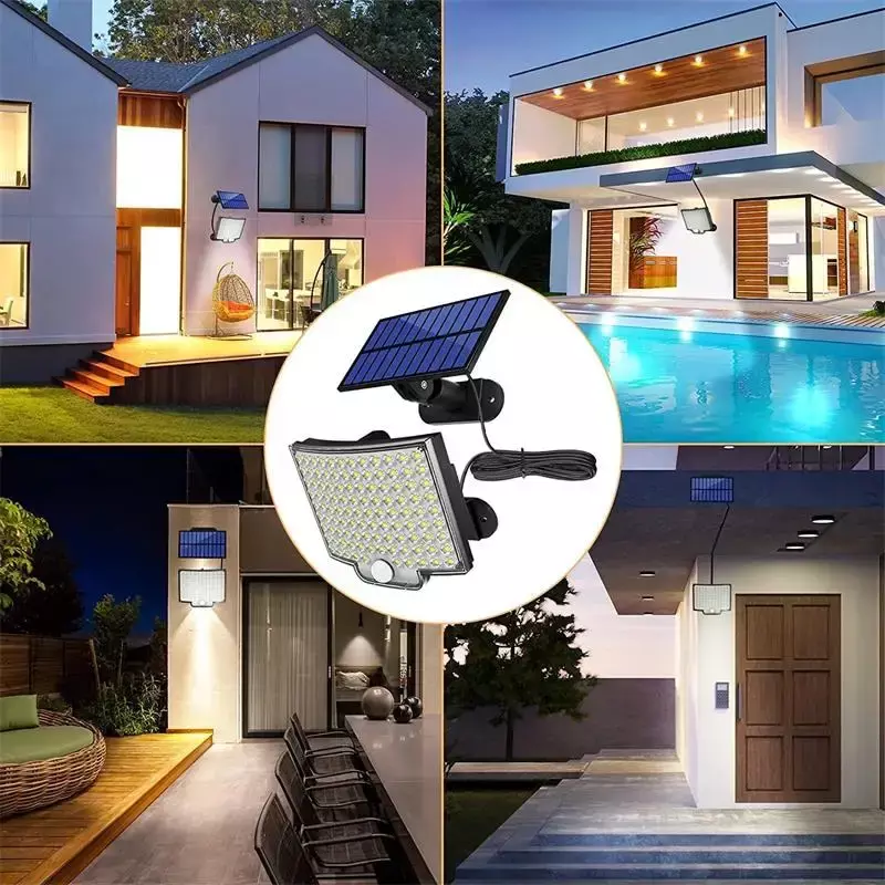 防水分割ソーラーランプ、屋外装飾、日光壁ライト、pirモーションセンサー、ガーデンおよびガレージランプ、3照明モード、106led