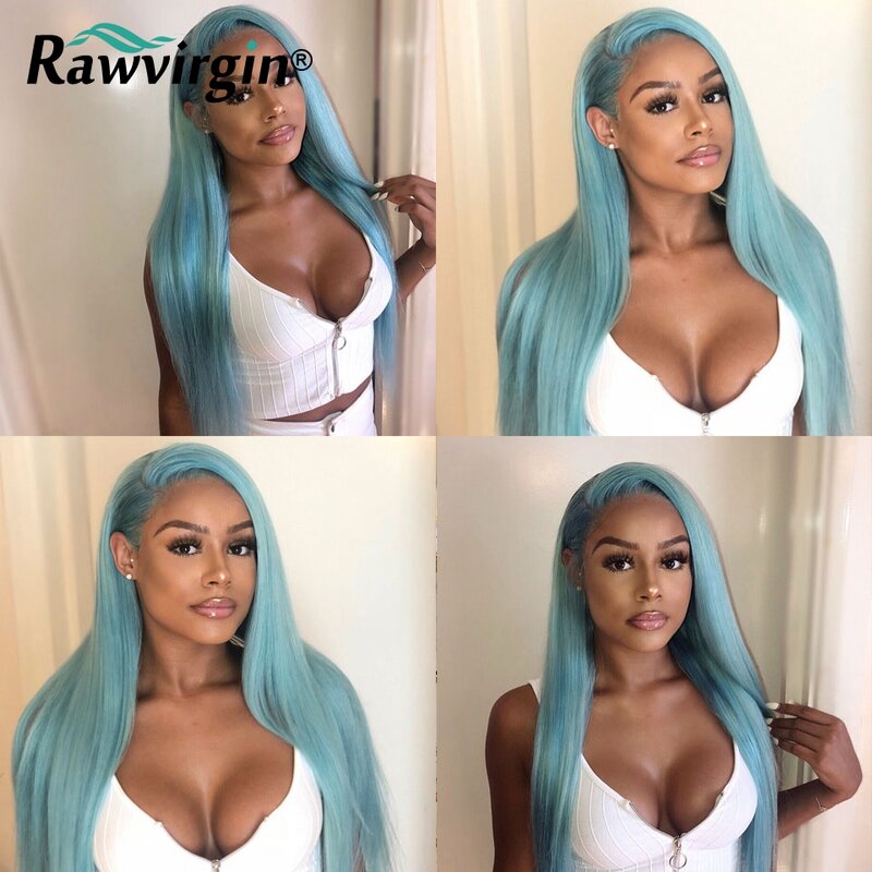 Light Blue Long Natural Straight Wig 13x4 HD Lace Frontal Wig Human Hair Brazilian Pre Plucked Lace Wigs for Black Women