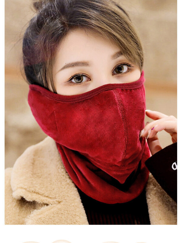 Maska na usta i nauszniki dla dorosłych w jednolitym kolorze jesienno-zimowa gruba, ciepła ochrona słuchu wiatroodporna, oddychająca moda