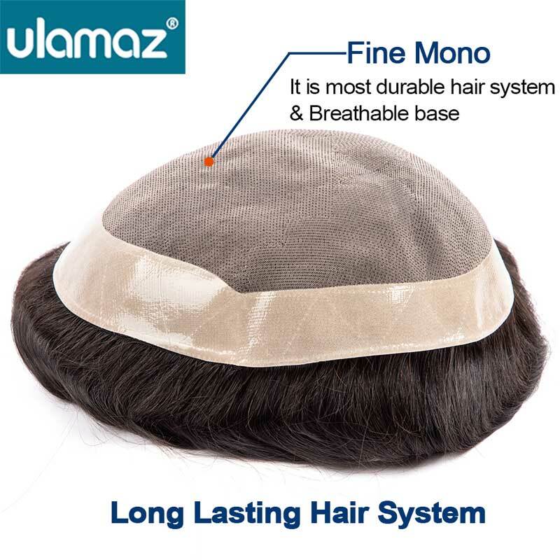 Peruca natural do cabelo humano para homens, prótese capilar do cabelo, toupee mono, peruca durável do homem, sistema respirável do cabelo