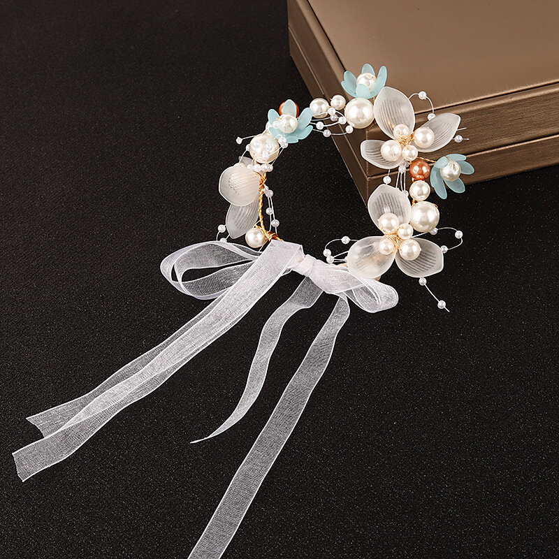 Bridesmaids Wrist Flowers Elegant Pearl Beads Bracelet Beautiful Hand Flower Corsage Decor Photo Props Wedding Party Accessories