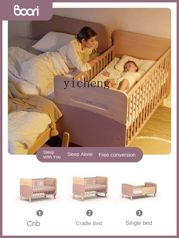 YY-madeira maciça berço multifuncional, cama de criança, berço, cama alargada