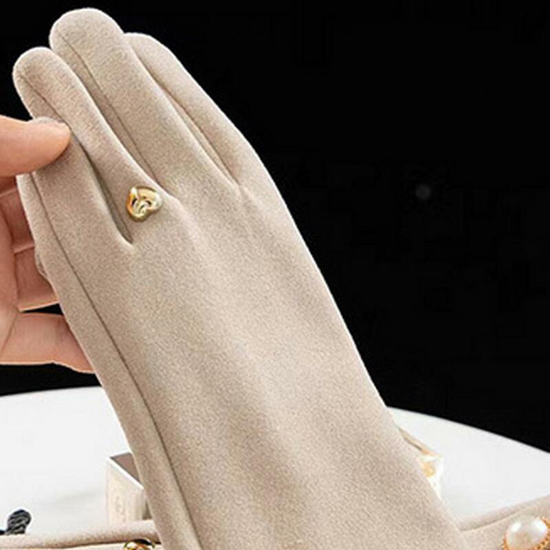 Dwie dotyk palcem rękawice do ekranu rękawiczki damskie eleganckie sztuczna perła guziki wiatroszczelne damskie zimowe rękawiczki dla jazda motocyklem