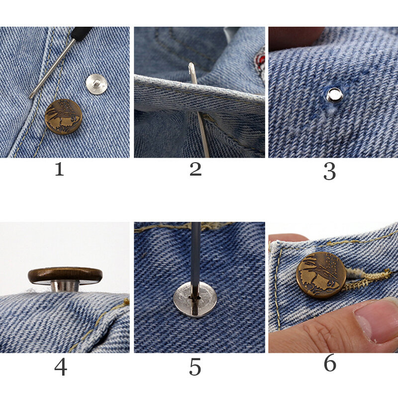 ジーンズ用の取り外し可能な金属ボタン,ジーンズクリップ,スナップクリップ,調整可能なウエストボタン,バックルとネジの修理キット,5個。