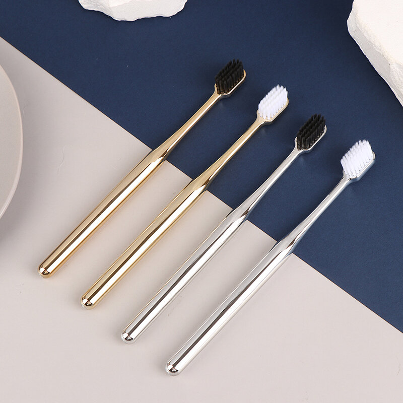 1Pc Luxury Soft Toothbrush Men Women Adult Tooth Brush Electroplate Gold Silver Color Dental Brushes Toothbrushes