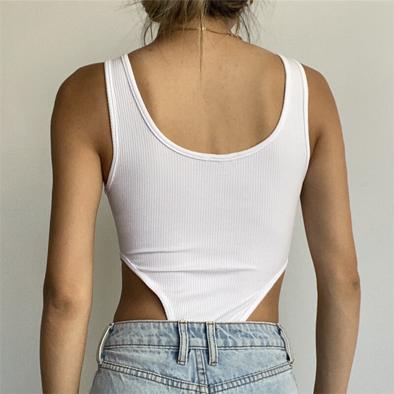 Solid Color Bodysuit Sexy Backless Ribbed Bodysuit Romper String Femme Sexy Sleeveless Tank Top Bodysuit Body Female Y2K 2023