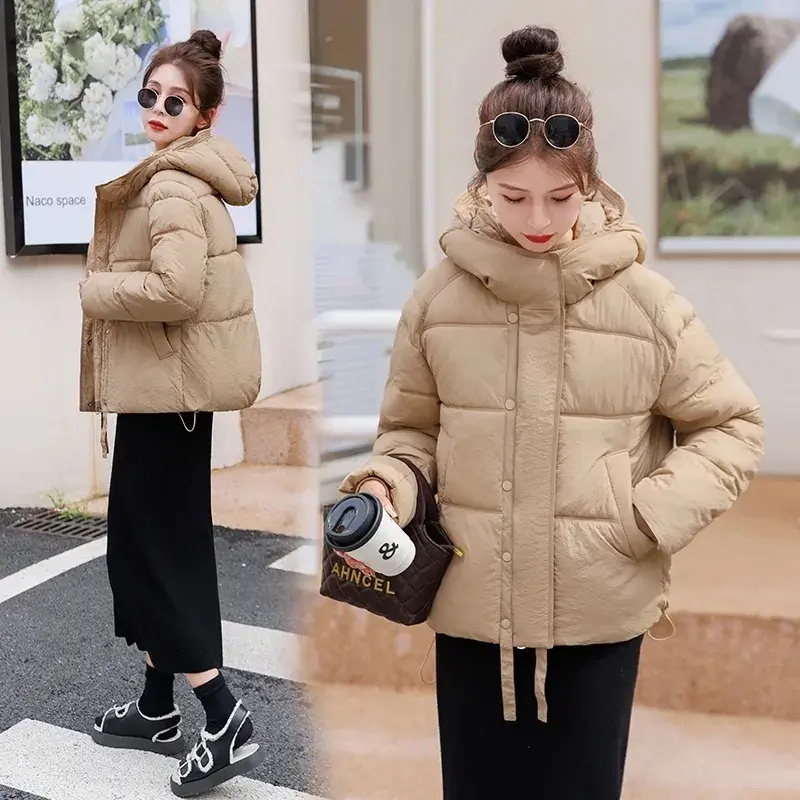Casaco de algodão curto feminino, casaco solto espesso, roxo, versão coreana, nova moda, outono e inverno, 2024