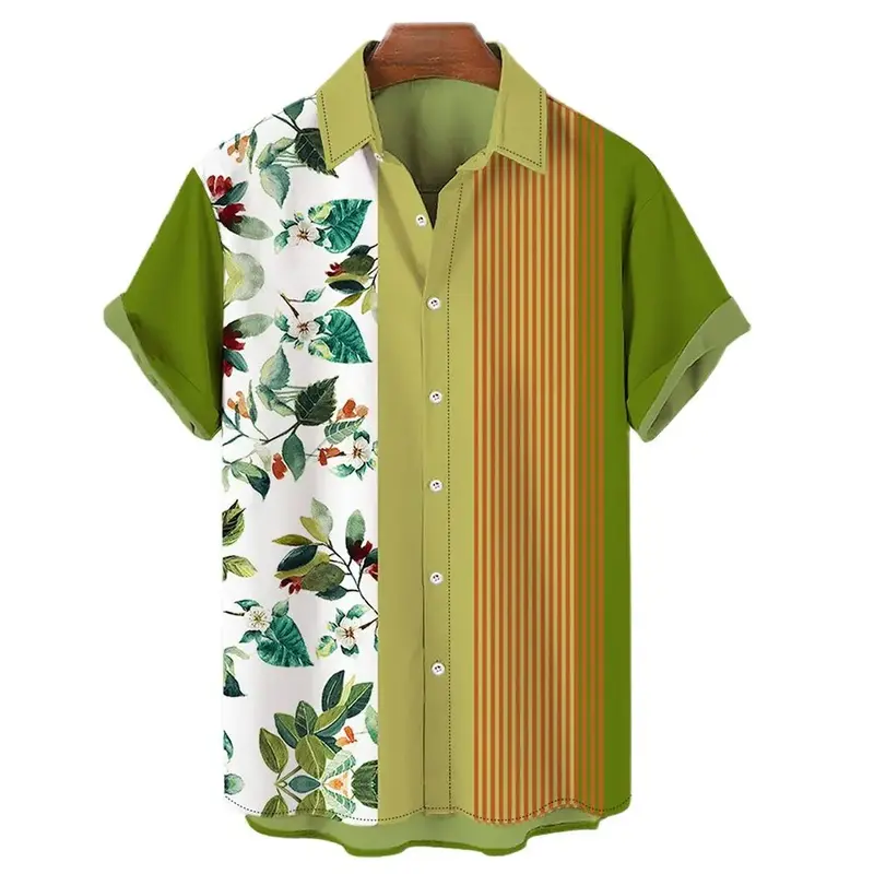 Camisa havaiana masculina, camiseta 3D Copo, formal Harajuku Suelta, top transparente, moda vintage
