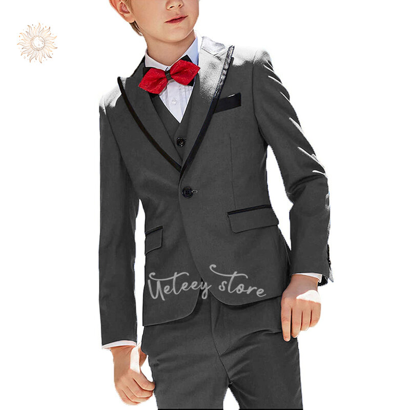 Boys' Suits 3 Pieces Formal Solid Single Breasted Jacket Vest Pants Toddler Outfit for Wedding Party