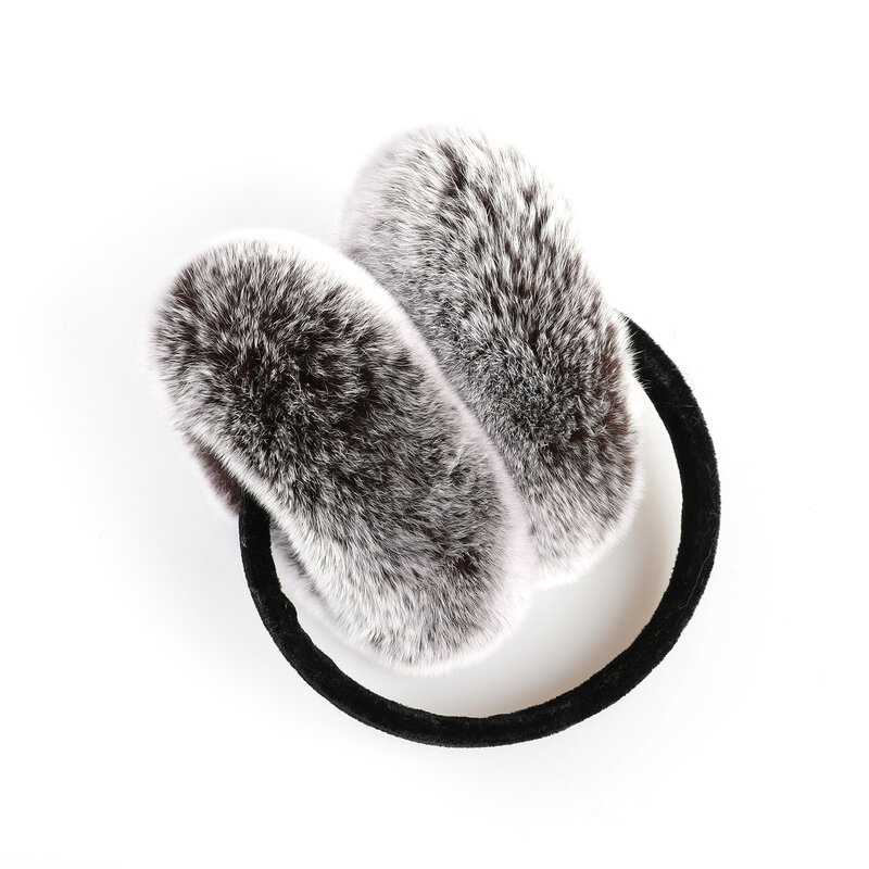 BOONJOVIA Women's Genuine Rex Rabbit Fur Earmuff Winter Furry Thick Plush Ear muffs Girl Headwear Real Fur Foldable Ear Warmer
