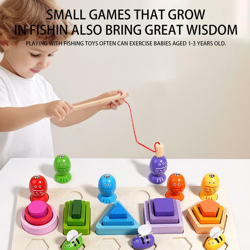 Drewniane zabawki wędkarskie magnetyczne dla dzieci magnetyczna gra z rybkami Montessori do łatwego odtwarzania rozpoznawania kolorów drewniane sortowanie i układanie