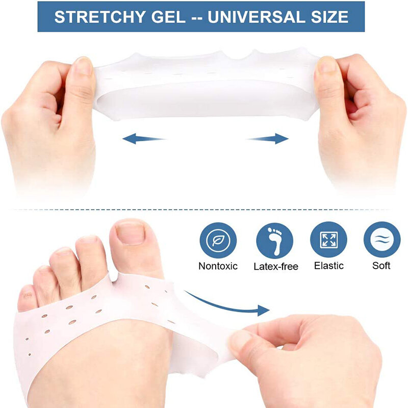 2pcs Silica Gel Forefoot Pad Metatarsal Pads For Diabetic Feet And Morton's Neuroma Callus Blisters Prevention Foot Pain Relief