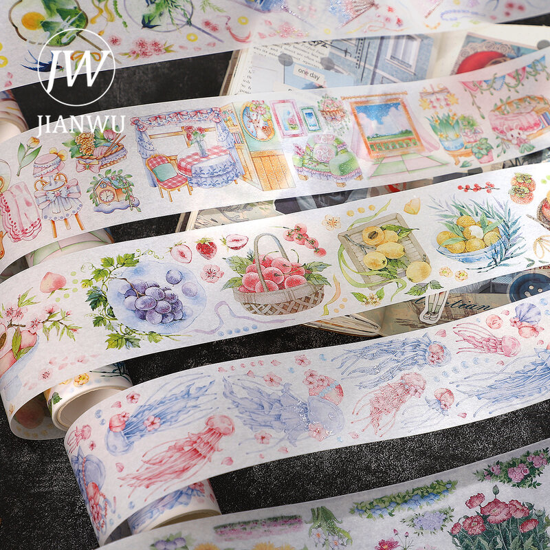 JIANWU-Cinta Washi de paisajismo para diario, 200cm, estética, estilo antiguo, decoración de álbumes de recortes, papelería Kawaii