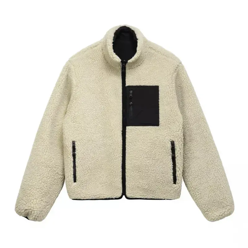 두꺼운 양면 양털 당구 프린트 재킷, 오버사이즈 모델, 블랙 8 볼 재킷