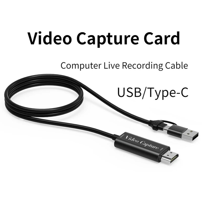Cabo de gravação de vídeo para PC, Game Capture Card, PS4, Xbox, Câmera, Transmissão ao vivo, 4K Fonte HD para USB-A, USB-C, 2in 1, 1080P, 30Hz