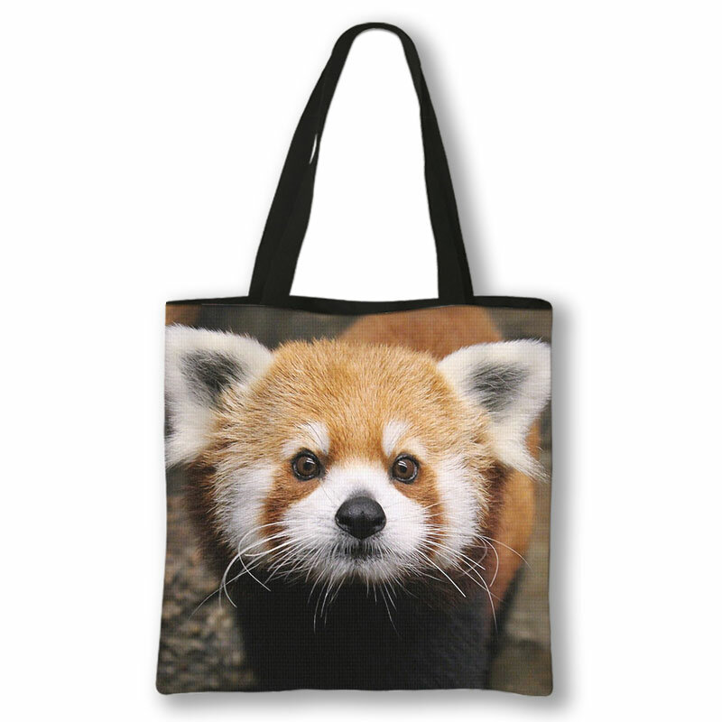 Niedliche rote Panda-Druck Umhängetasche Leinwand kawaii Tiere Einkaufstaschen große Kapazität Damen Totes Tasche wieder verwendbare Einkaufstaschen Geschenk
