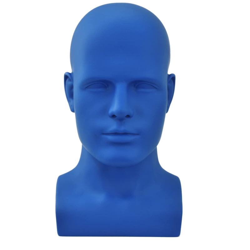 Manekin kepala manekin pria, kepala manekin profesional untuk tampilan wig topi tampilan Headphone berdiri (biru Matte)
