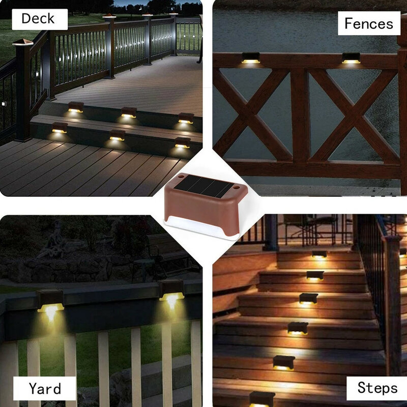 태양광 LED 계단 램프, 경로 계단 야외 정원 조명, 테라스 계단 울타리 조명용 방수 발코니 조명 장식, 로트당 16 개