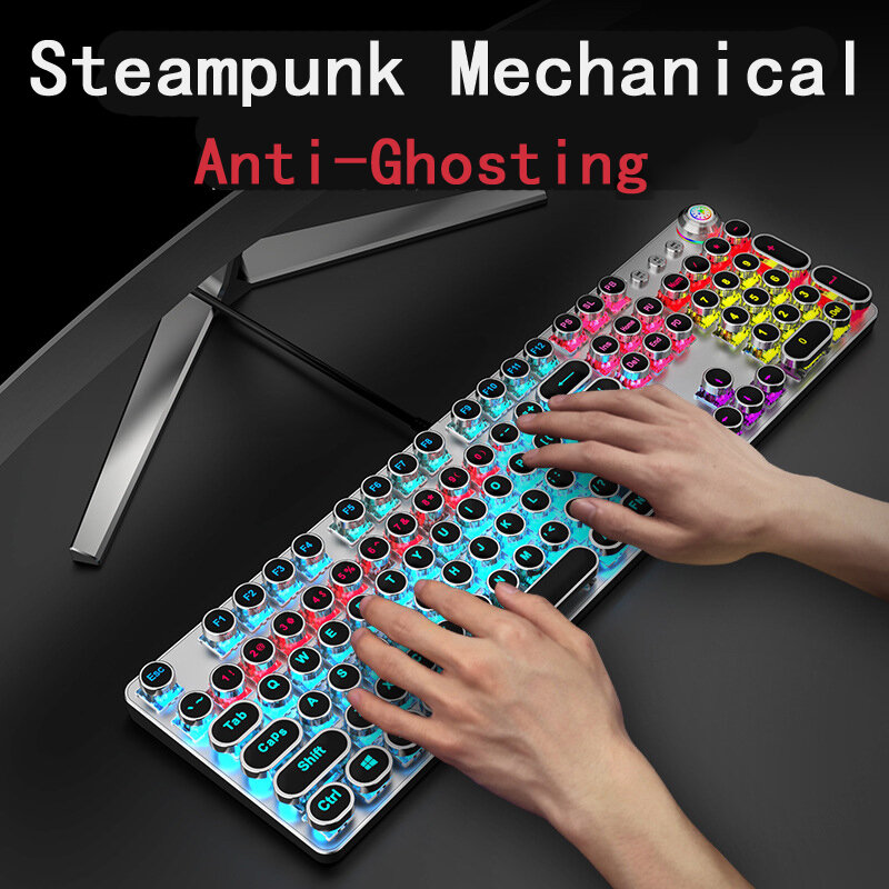 Retro Steampunk Tastaturen Multimedia-Knopf Desktop Metall Panel Punk Gaming mechanische Tastatur