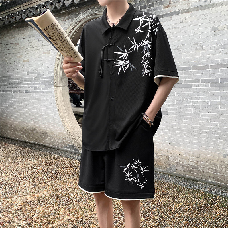 Рубашка и шорты, Новинка лета 2024, стильная спортивная одежда в полоску, мужские повседневные комплекты, мужские модные рубашки и шорты в Корейском стиле