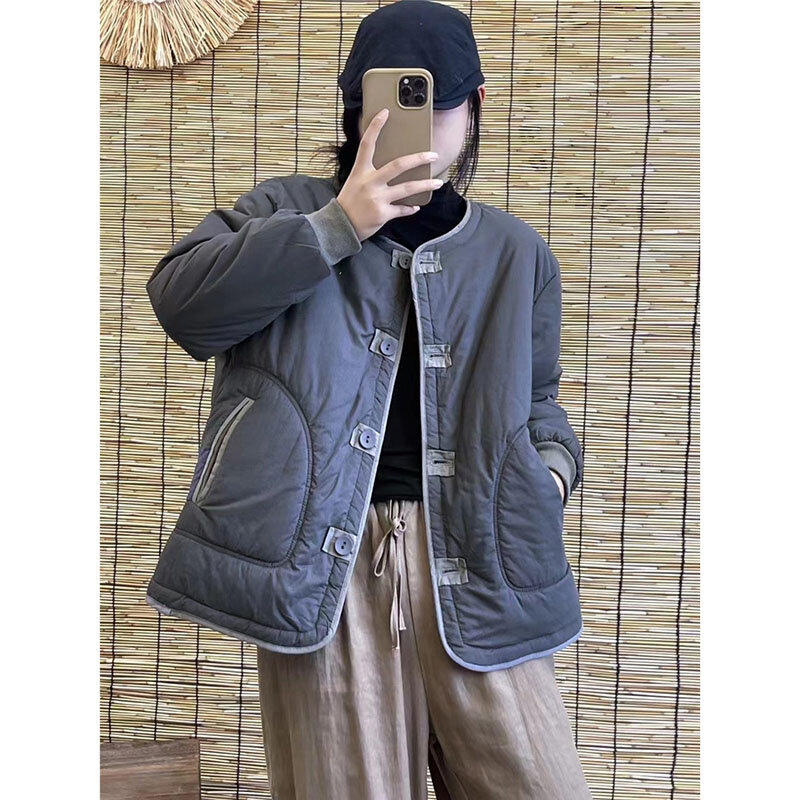 パーカー-女性の春のコート,丸い襟付きの綿のジャケット,レトロ,ソフト,軽量,韓国の暖かいアウターウェア,新しいコレクション2022