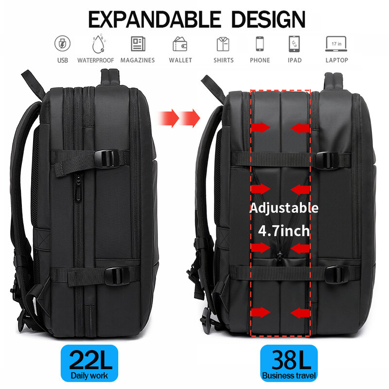 Рюкзак BANGE мужской для ноутбука, растягивающийся вместительный Водонепроницаемый ранец с USB-портом для зарядки в деловом стиле