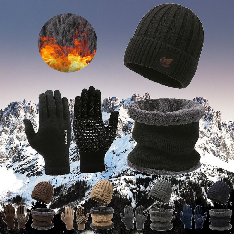 Conjunto de guantes de bufanda de cuello de felpa cálida, gorro de lana envolvente de oreja de ciclismo engrosado, moda de otoño e invierno