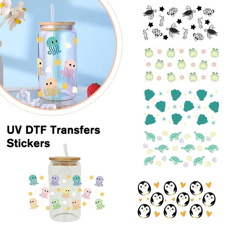 3D UV DTF transfer stiker untuk 16oz cangkir bungkus kupu-kupu dan bunga dicetak untuk DIY kaca keramik logam kulit aksesori D9D4