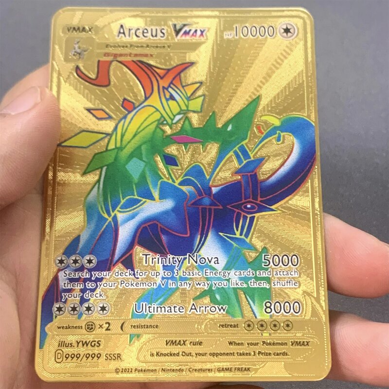 HP Pokémon Golden Metal Super Cards, Charizard, Mewtwo, Vmax, Mega Anime Game, Coleção Presentes, 999999 Pontos