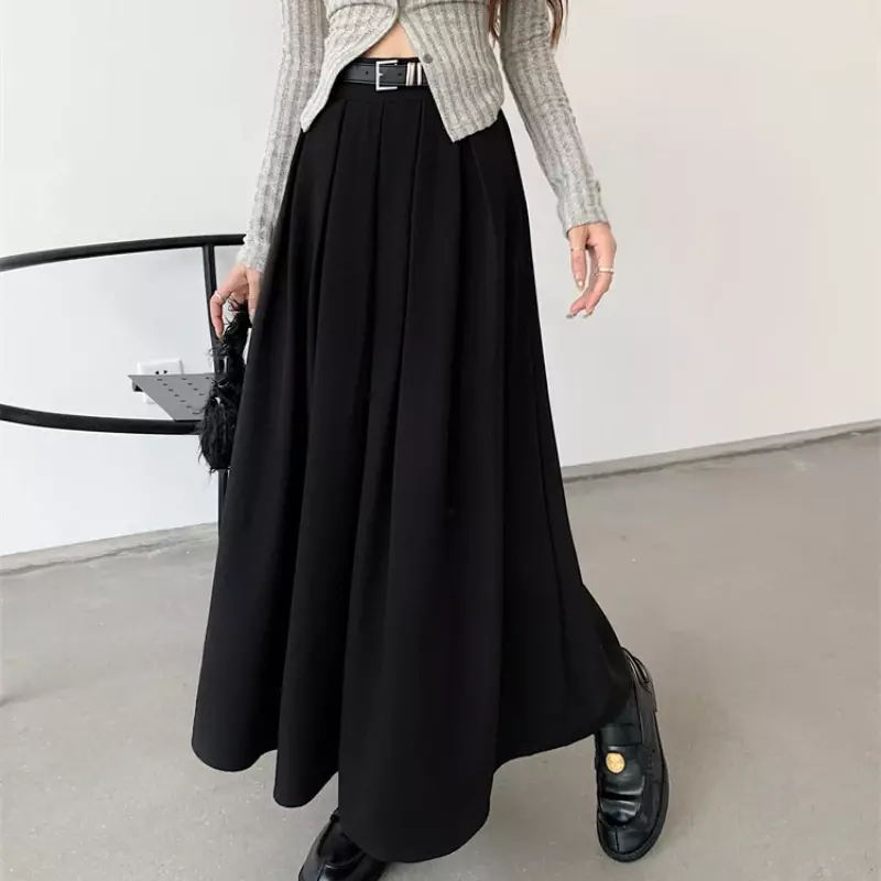 New Korean Skirt Women Solid Color Versatile Mid-length Pleated Skirt Large Swing Type Skirt Female Long Skirts for Women L525