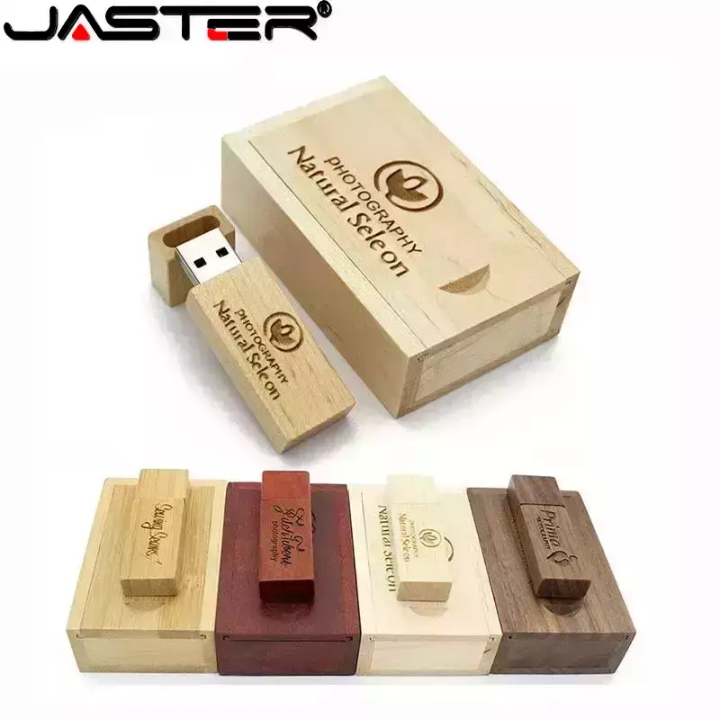 JASTER-Unidad Flash USB 2,0 de madera, pendrive de alta velocidad de 128GB, 64GB, 32GB, logo personalizado gratis, 16GB, regalo creativo