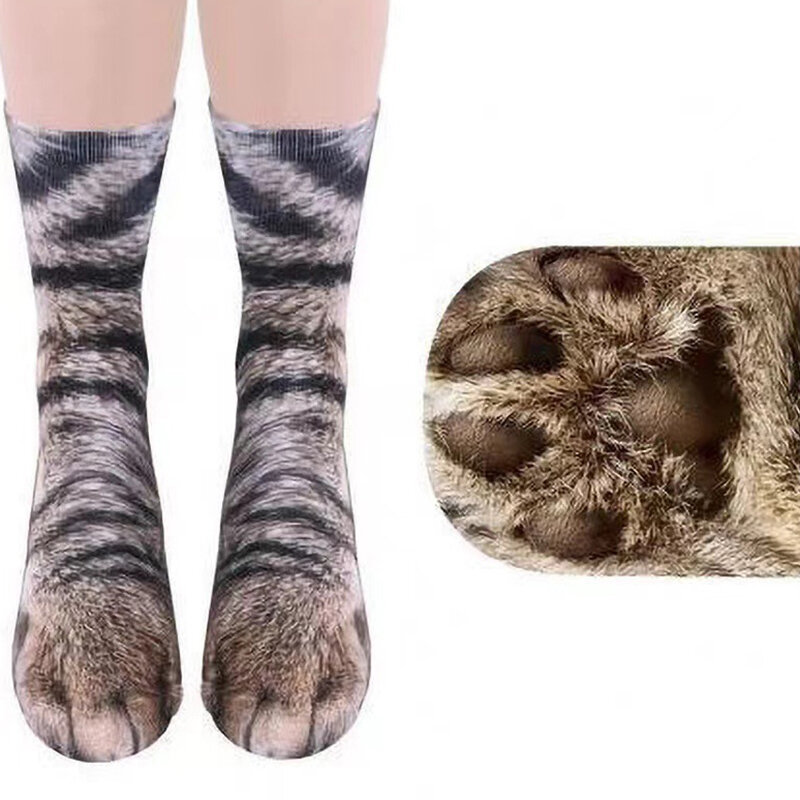 3D Simulation Animal Cat Foot Socks Unisex Funny Cotton Long Socks Fashion Leopard Tiger Harajuku Christmas Middle Tube Sock