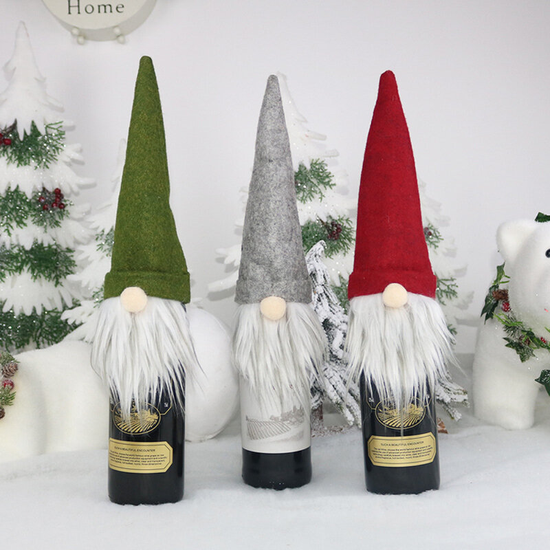 5-1PCS Christmas Wine Bottle Cover Faceless Old Man Doll Wine Bottle Cover For Home Kitchen Bar Decoration Party Supplies