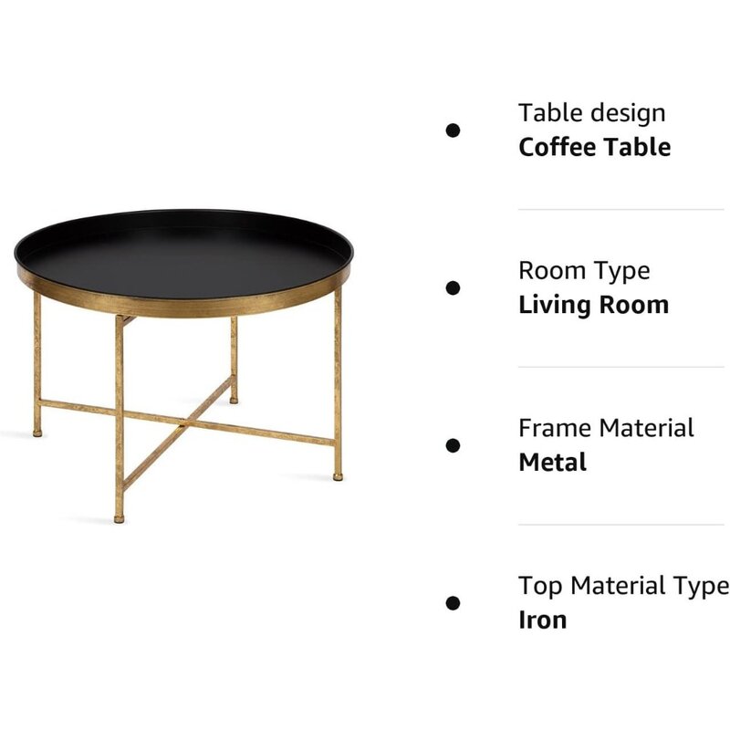 Round Metal Coffee Table 28.25x28.25x19 Black/Gold Café Furniture