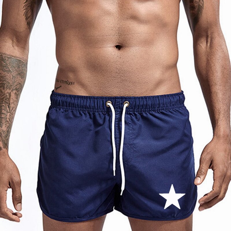 2024 Summer Men's Beach Shorts Casual Shorts Red Short Pants Swimming Shorts Five pointed star Printed Swimsuit