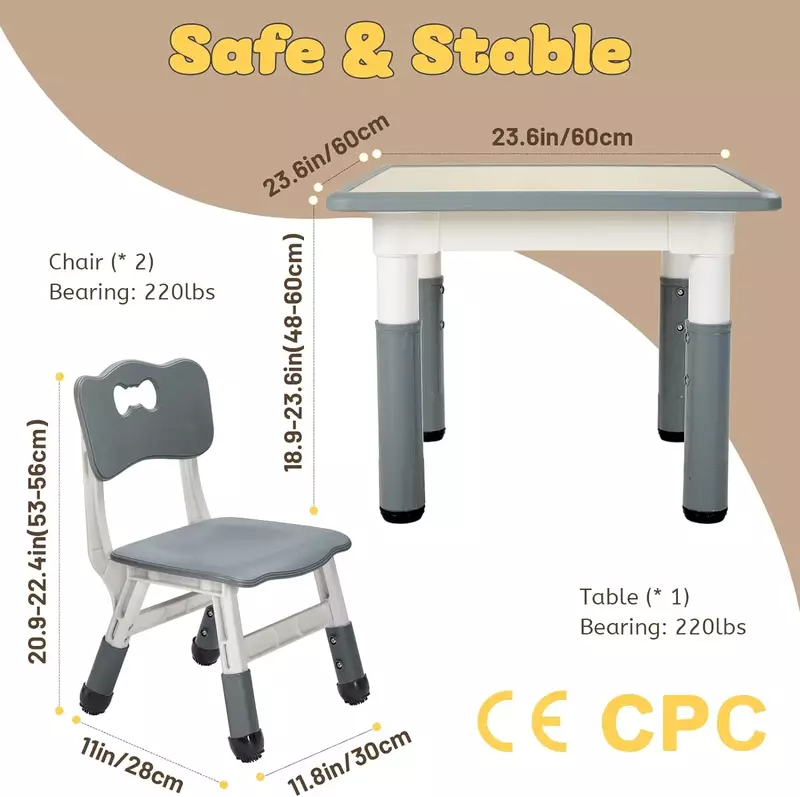 Juego de mesa y silla para niños pequeños, escritorio de estudio escolar de altura ajustable, fácil de limpiar, 66% de descuento