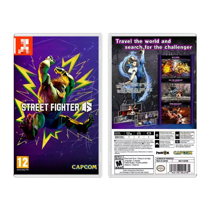 NS-Étui de protection holographique Street Fighter, boîte de jeu Switch, art uniquement, pas de jeu inclus, 6 pièces