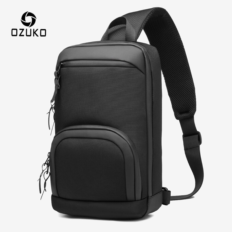OZUKO 남성용 방수 옥스포드 짧은 여행 메신저 백, 캐주얼 체스트 백, 남성용 USB 충전 크로스바디 백, 고품질