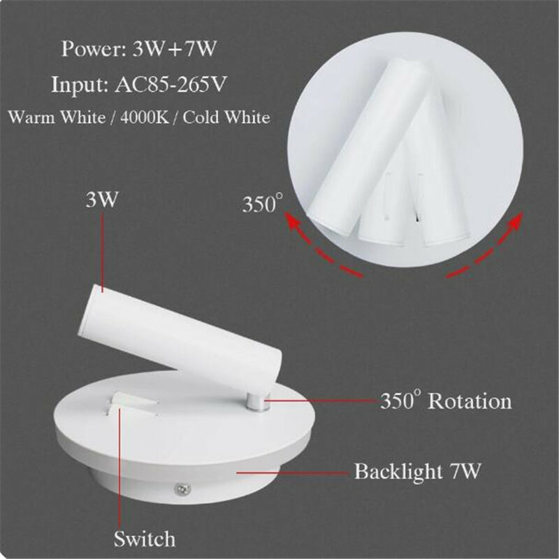 LED Wall Lamps Reading 3W 6W Strip light Back light bedroom Study living room Sconce Adjustable With Switch Bedside Wall light