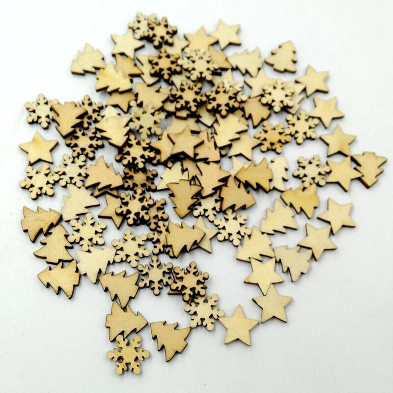 Assorted Wood Star Christmas Tree Snowflake Embellishments, 2-4Pack, 100 pcs